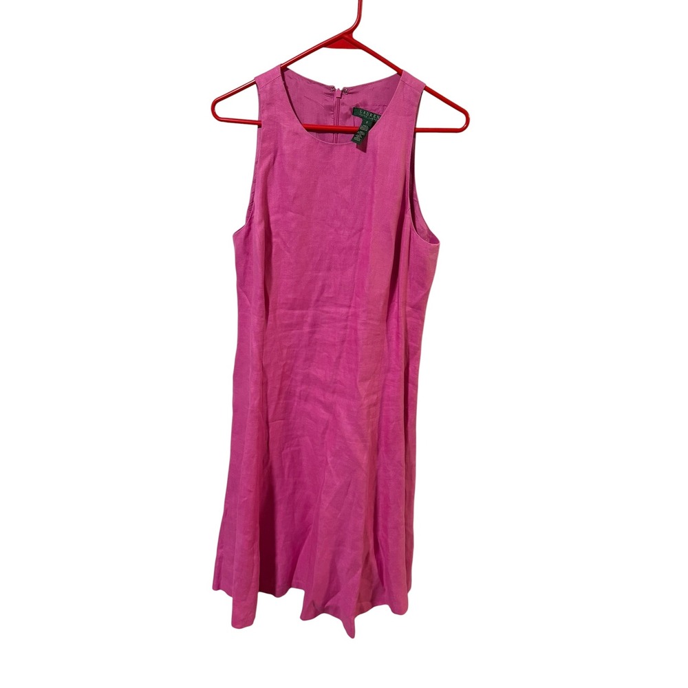Vintage Lauren Ralph Lauren Size 8 Pink Linen Sleeveless Fit and Flare Dress